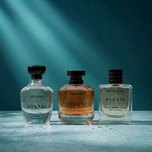 AYAANI Signature Trio – Pack of 3 590 Yellow, 750 Rosé & 375 Rosé Luxury Parfum Gift Set for Men & Women | 3 x 100ml