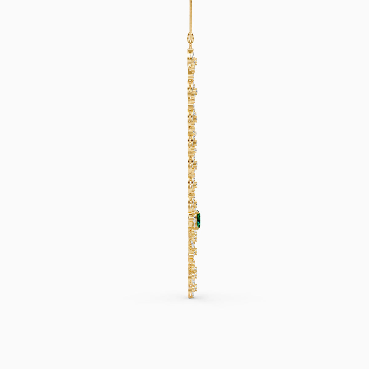 Crescent Burst Diamond Necklace with Oval Green Centre Stone