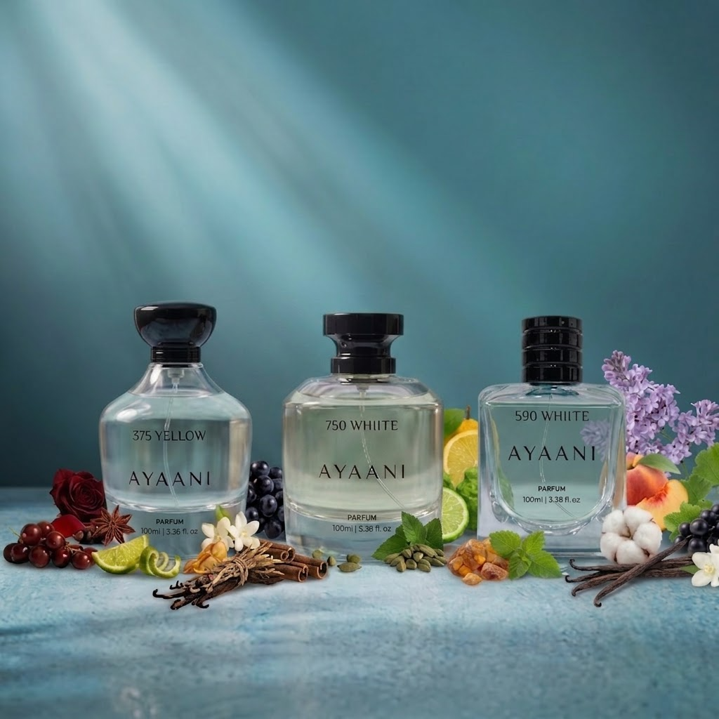 AYAANI Signature Trio – Pack of 3 375 Yellow, 750 White & 590 White Luxury Parfum Gift Set for Men & Women | 3 x 100ml