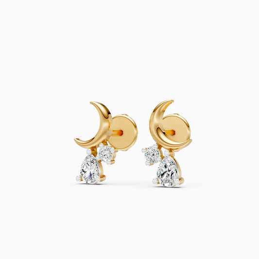 Crescent Moon Earrings with Pear and Round Drop Cluster