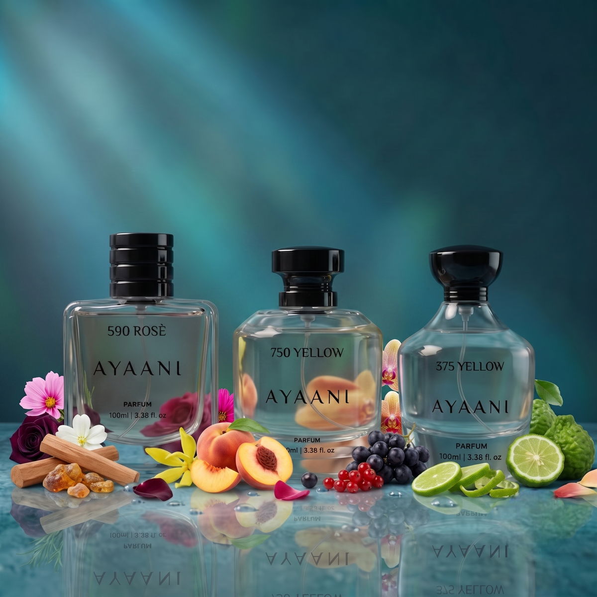 AYAANI Signature Trio – Pack of 3 750 Yellow, 375 Yellow & 590 Rosé Luxury Parfum Gift Set for Men & Women | 3 x 100ml