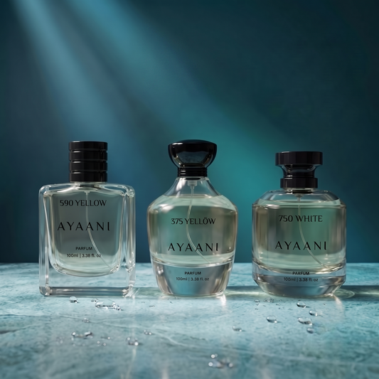 AYAANI Signature Trio – Pack of 3 590 Yellow, 375 Yellow & 750 White Luxury Parfum Gift Set for Men & Women | 3 x 100ml