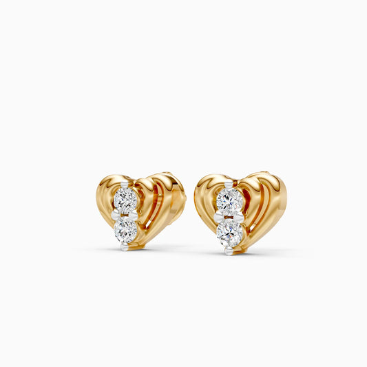 Ribbed Heart Two-Stone Diamond Stud Earrings