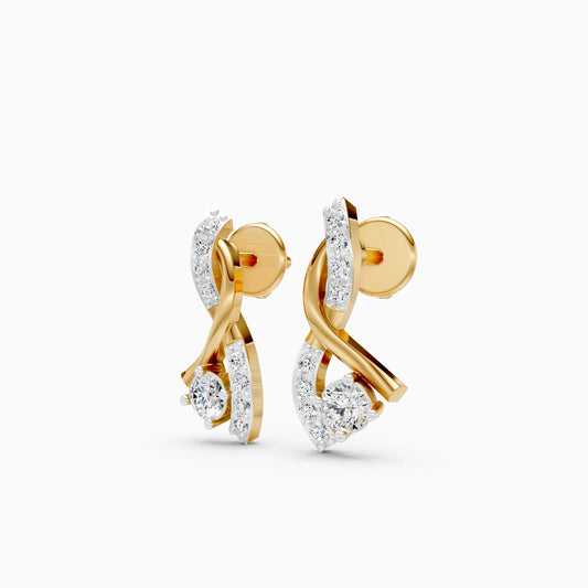 Infinity Twist Pavé and Solitaire Diamond Stud Earrings