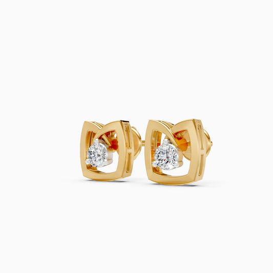 Interlocking Petal Frame Solitaire Diamond Stud Earrings