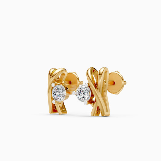 Crossover X-Frame Solitaire Diamond Stud Earrings