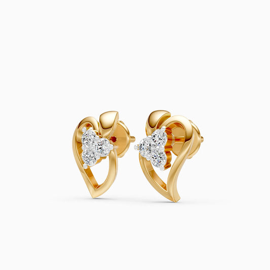 Open Heart Three-Stone Diamond Cluster Stud Earrings