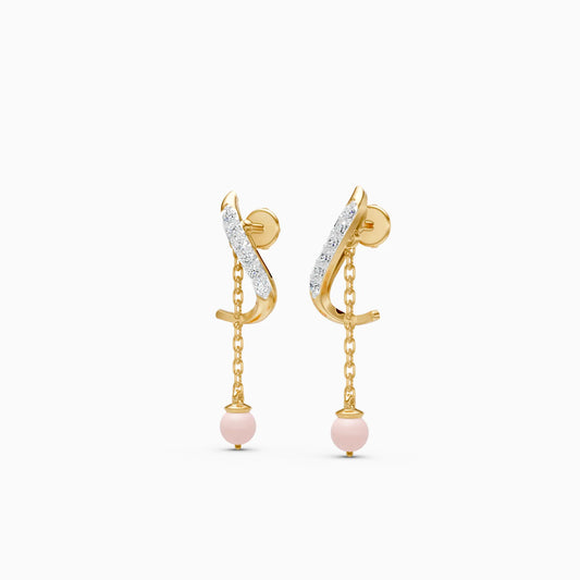 Pave Twist Earrings with Pink Stone Chain Drop