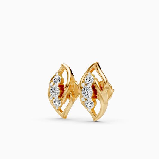 Twisted Leaf Three-Stone Diamond Stud Earrings
