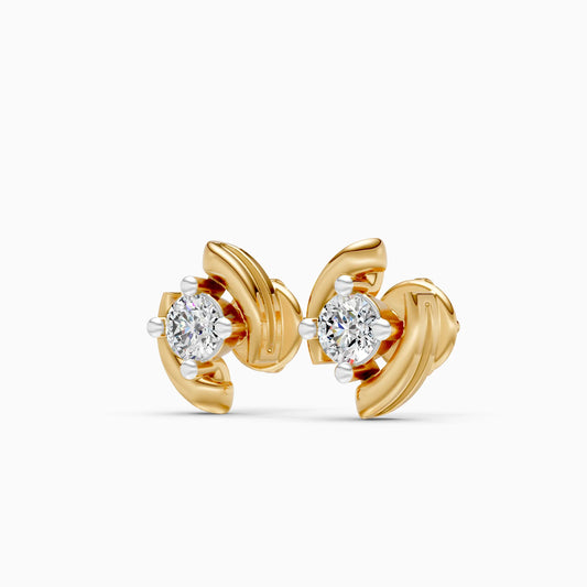Swirl Frame Solitaire Diamond Stud Earrings