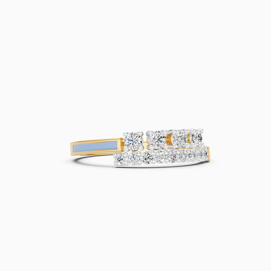 Double Row Diamond Ring with Blue Enamel Accent