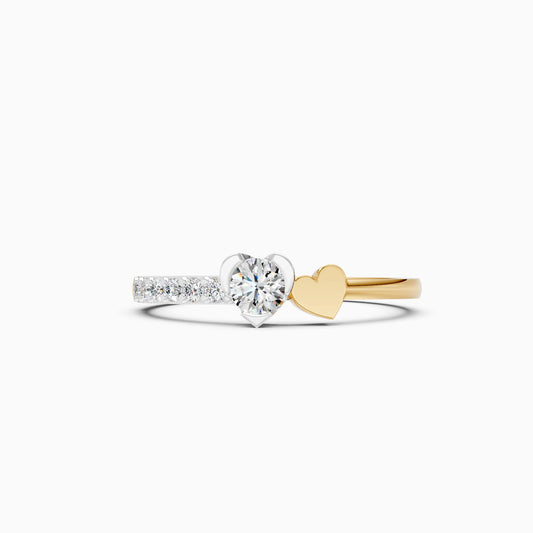 Solitaire Diamond Ring with Heart Charm and Band