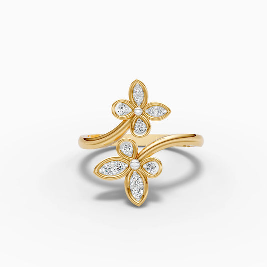 Double Flower Bypass Diamond Ring