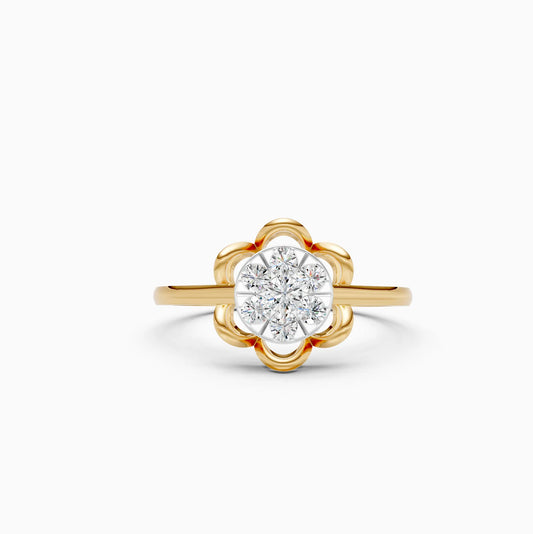 Diamond Cluster Ring with Gold Petal Frame
