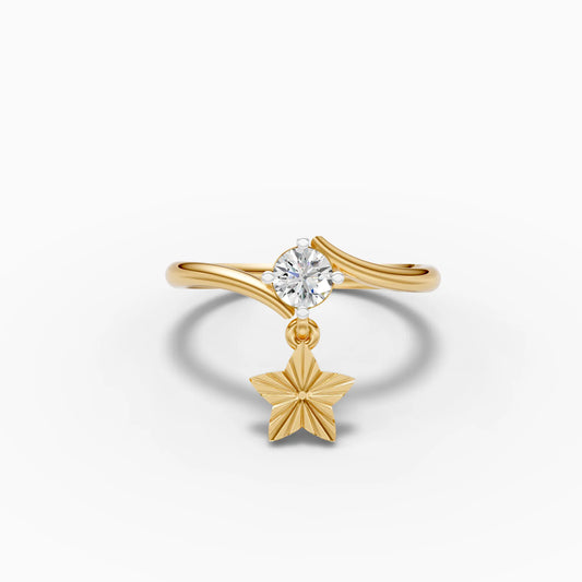 Diamond Solitaire Dangling Star Charm Ring