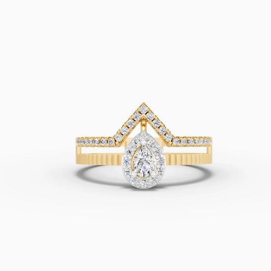 Pear Halo Chevron Crown Ring