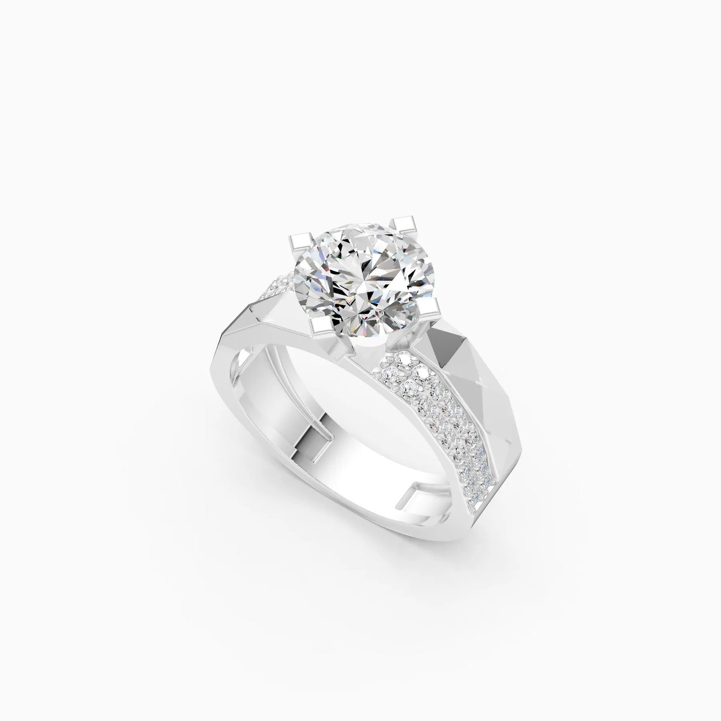 Round Faceted Solitaire Ring