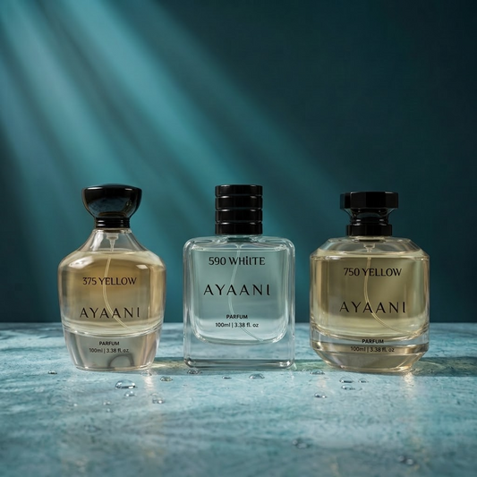 AYAANI Signature Trio – Pack of 3 375 Yellow, 750 Yellow & 590 White Luxury Parfum Gift Set for Men & Women | 3 x 100ml