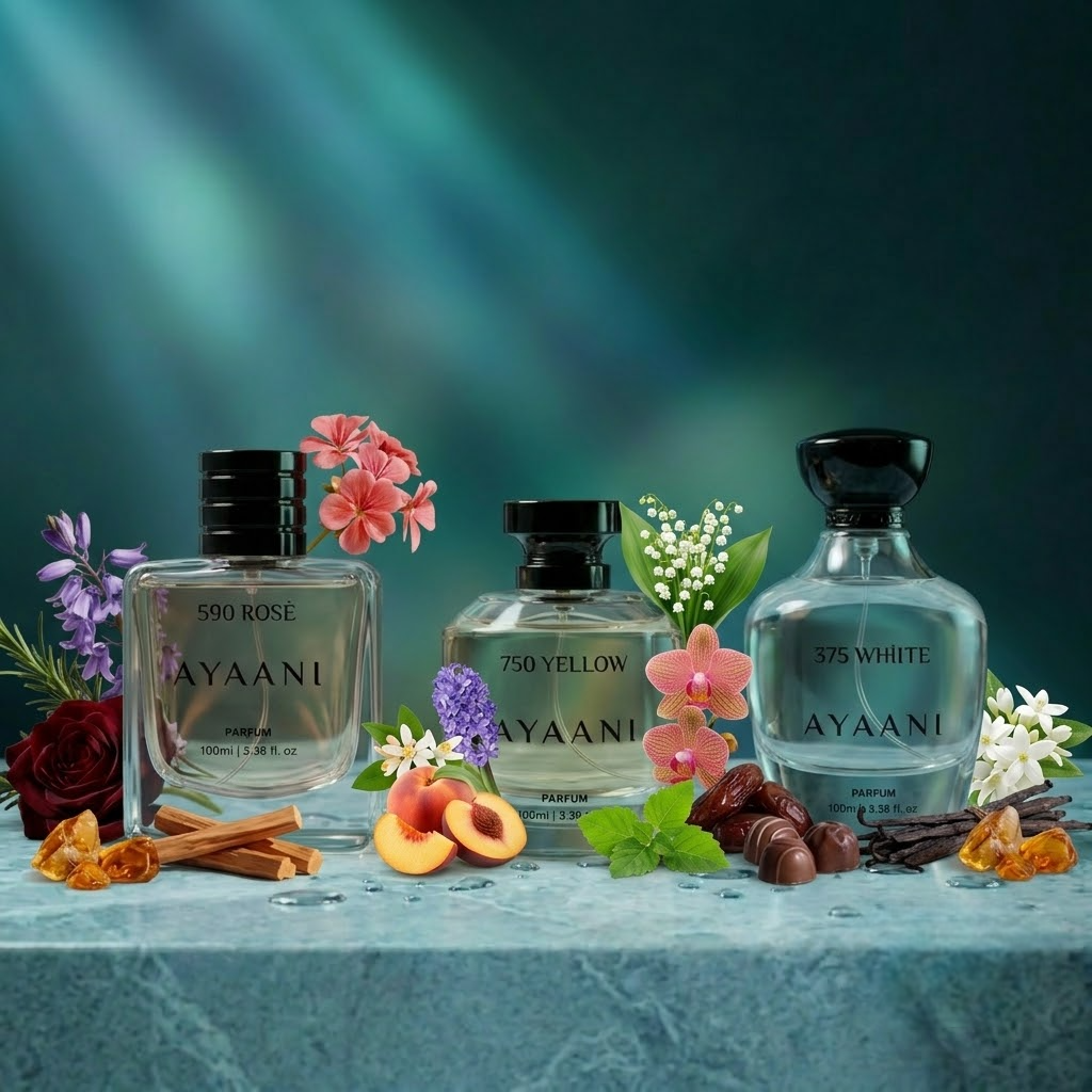 AYAANI Signature Trio – Pack of 3 750 Yellow, 375 White & 590 Rosé Luxury Parfum Gift Set for Men & Women | 3 x 100ml