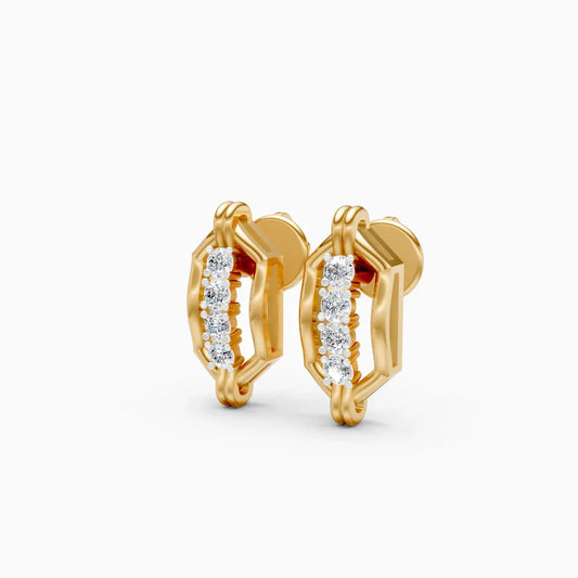 Elongated Open Hexagon Frame Four-Stone Linear Stud Earrings