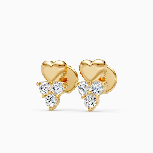 Puffy Heart and Trinity Diamond Cluster Stud Earrings