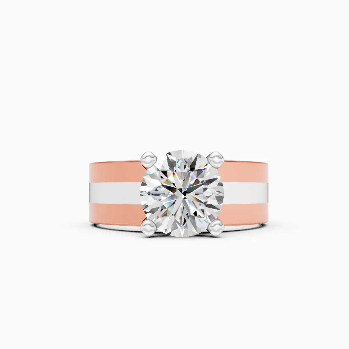 Stunning Single Solitaire Diamond Men's Ring With 2-tone Band