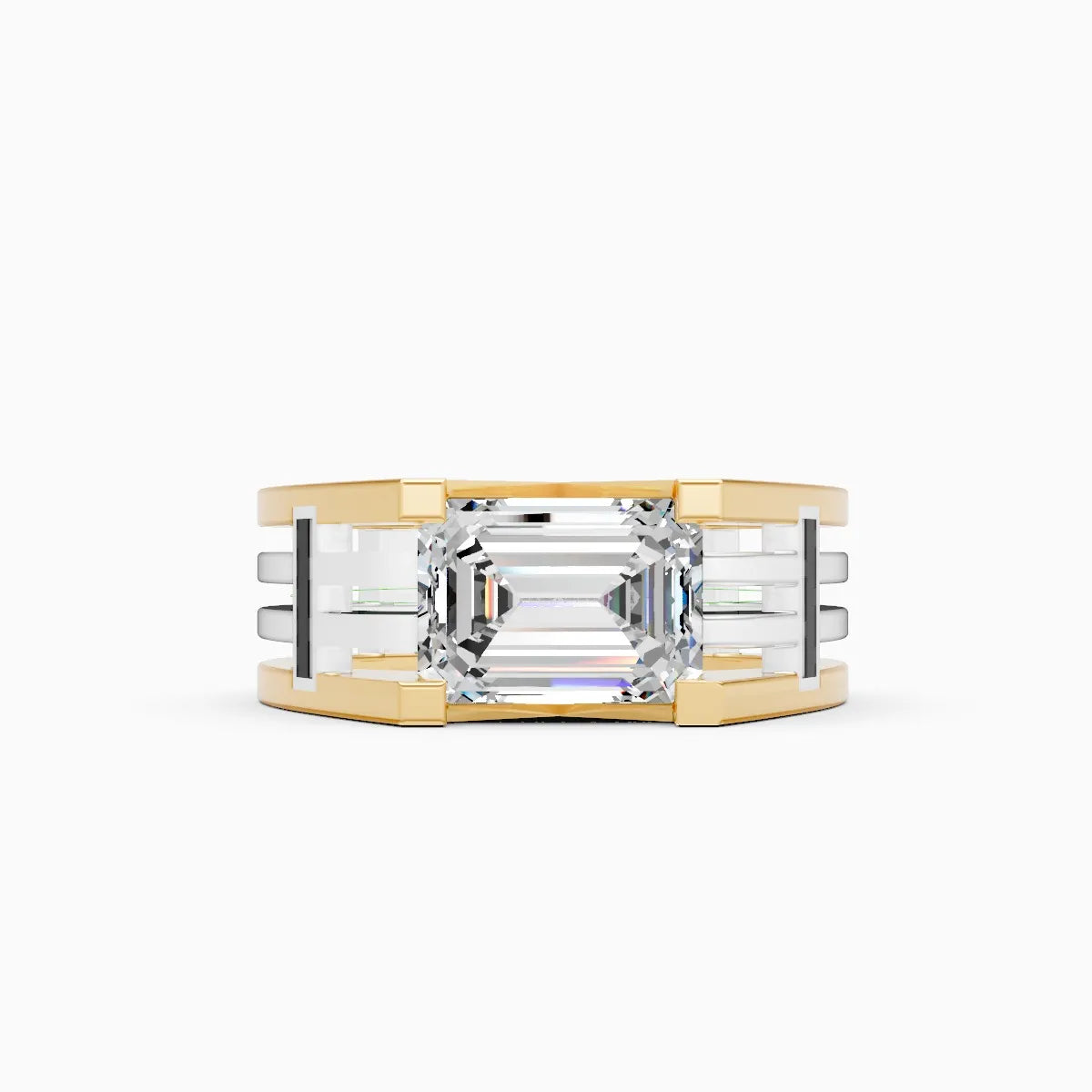 Modern Two-Tone Band with Emerald Cut Diamond Centerpiece