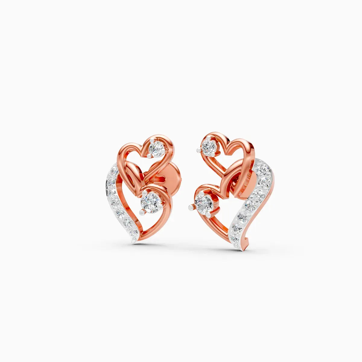 Double Heart Diamond Studs