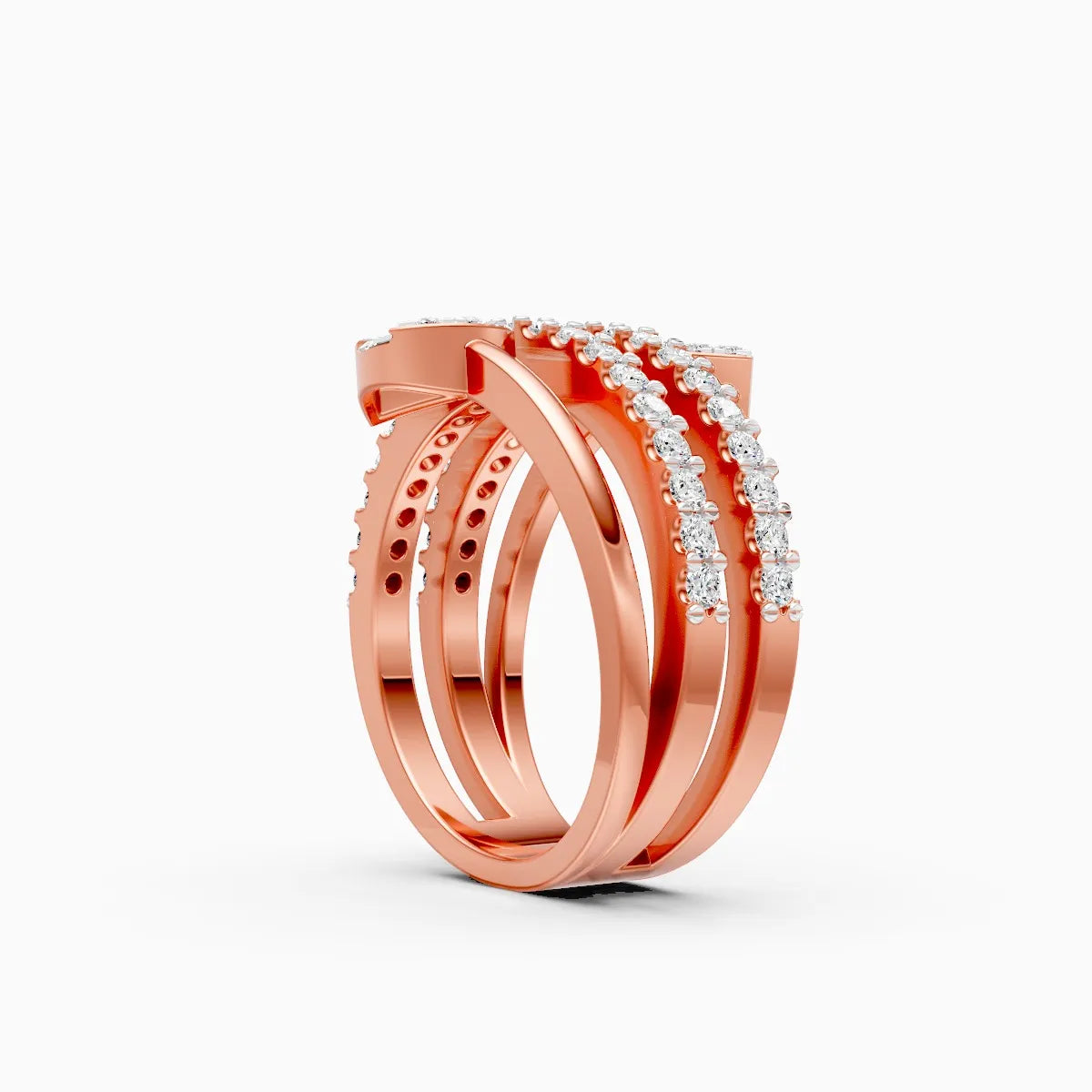 Triple Band Pear Shield And Baguette Embrace Spiral Ring