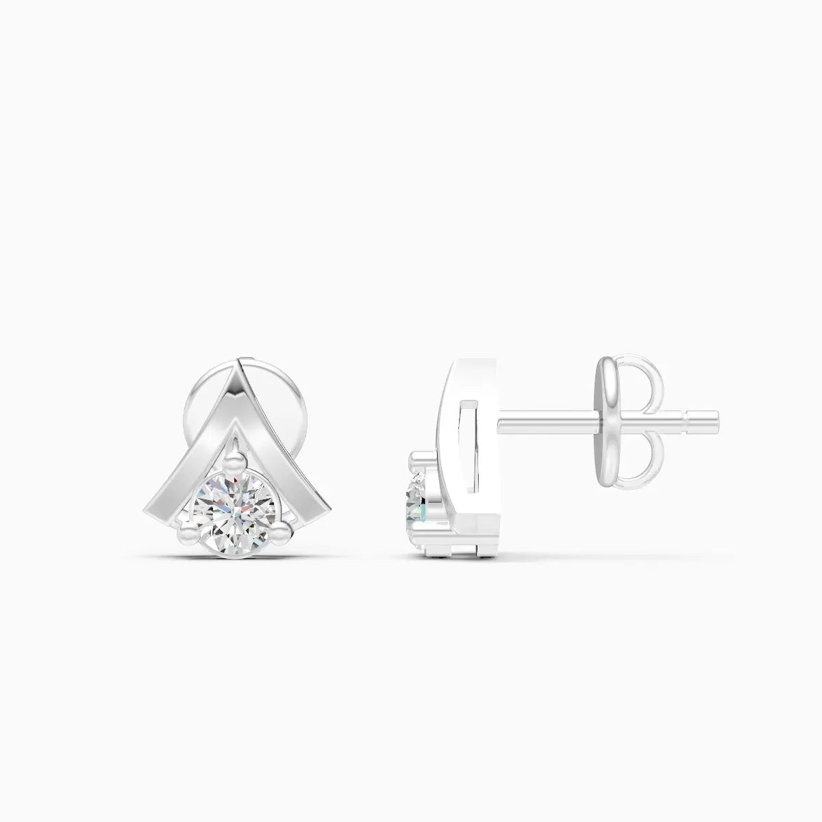Chevron Crown Solitaire Diamond Stud Earrings