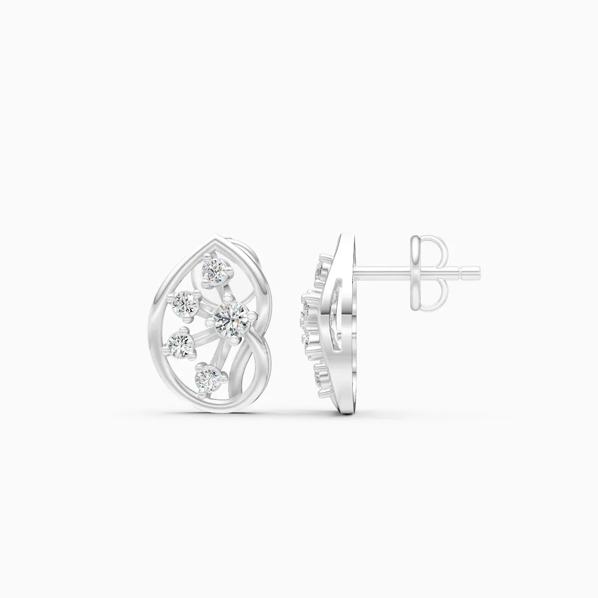 Open Pear Frame Scattered Diamond Stud Earrings