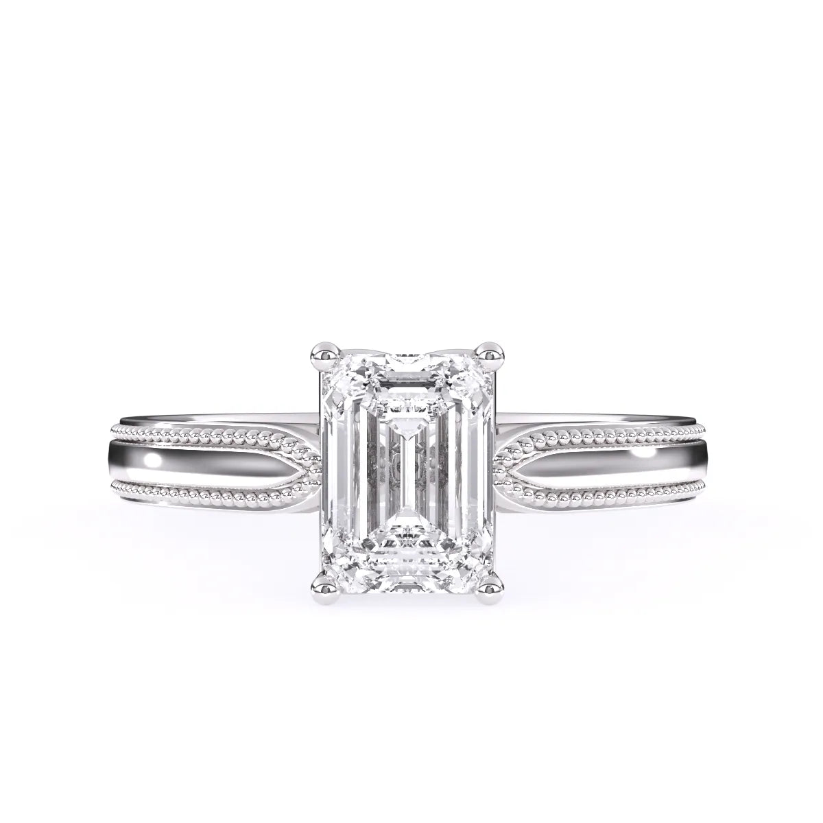 Vintage Milgrain Emerald Cut Solitaire Ring