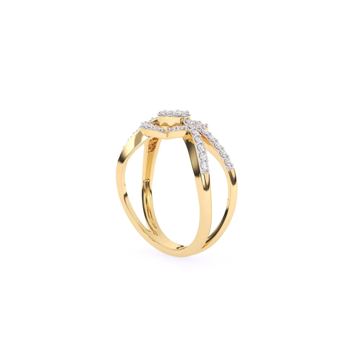 Round Flower Halo Style Split Shank Diamond Ring