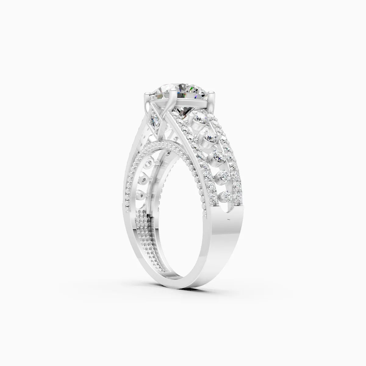 Round Solitaire and Round Centerpiece Double Shank Ring