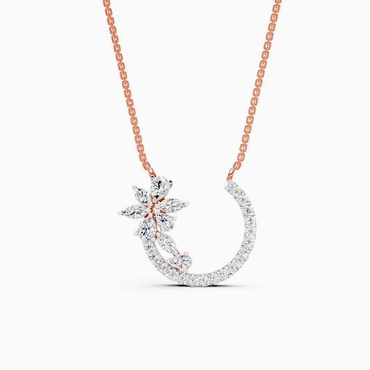 Petal Curve Diamond Pendant Necklace