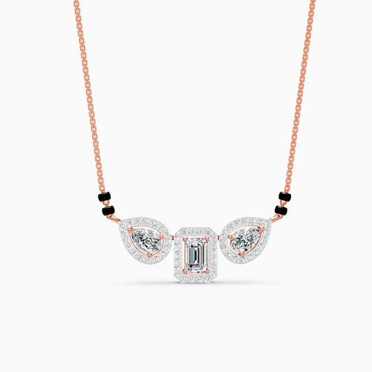 Triple Halo Emerald & Pear Cut Diamond Mangalsutra