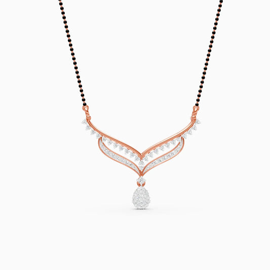 Double Chevron Diamond Mangalsutra with Pear Cluster Drop