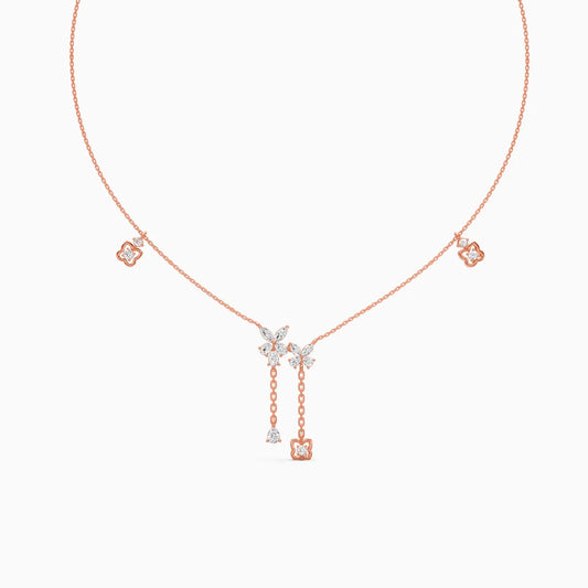 Elegant Floral Lab Diamond Necklace with Dangling Charms