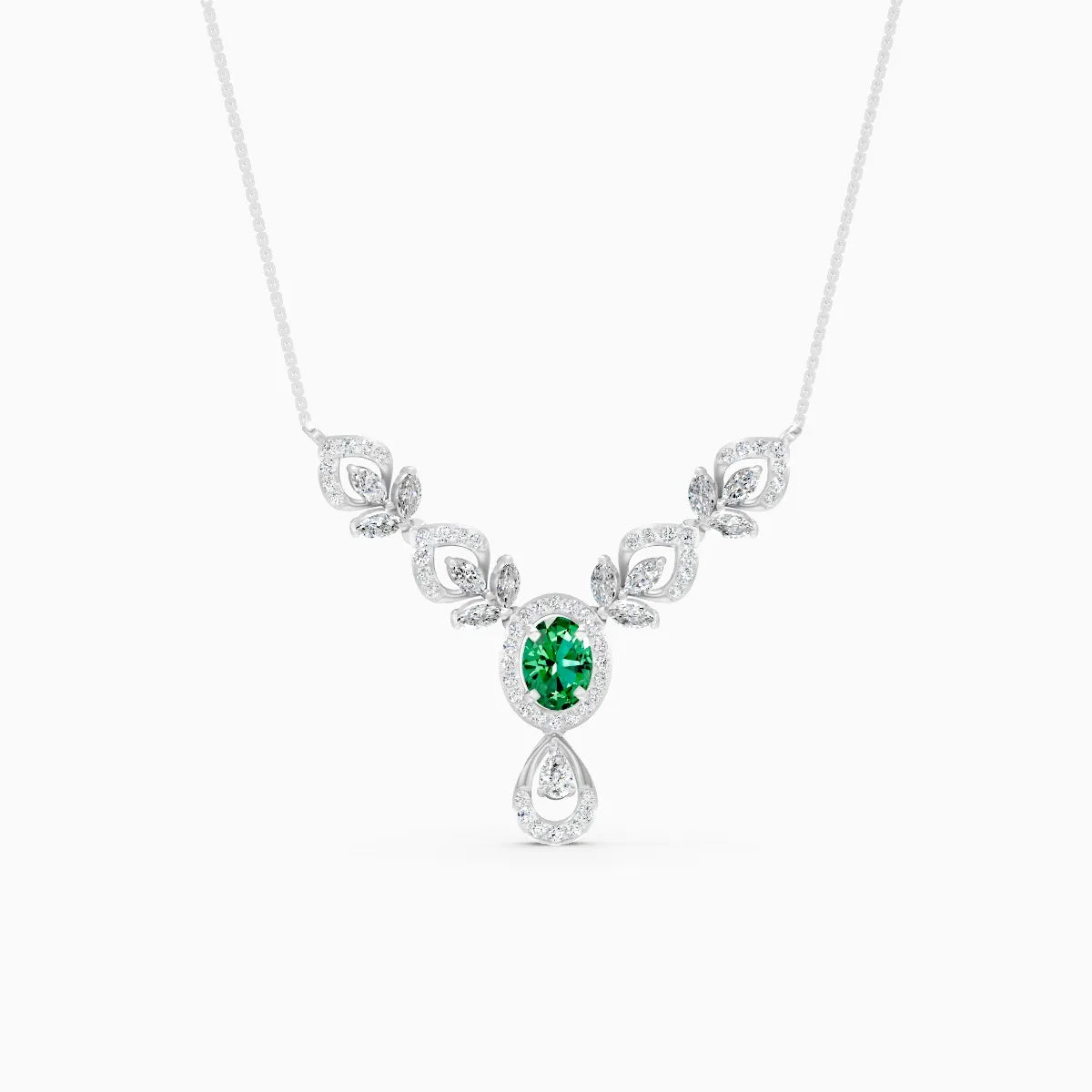 Elegant Teardrop Marquise Leaf Shape And Oval-Cut Lab Diamond Pendant