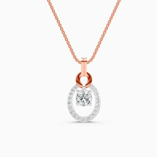 14K Gold Oval Shape Round Halo Lab Diamond Pendant