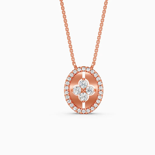 Oval Flower style Halo Unique Necklace