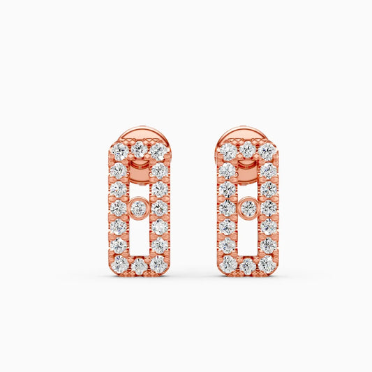 Rounded Rectangle Open Frame Diamond Stud Earrings with Floating Bezel Center