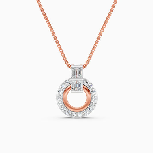 Baguette Accent Round Halo Diamond Pendant