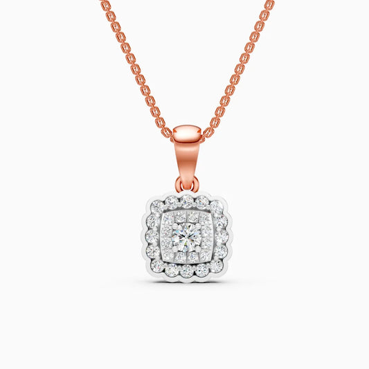Square Shaped Double Halo Diamond Pendant