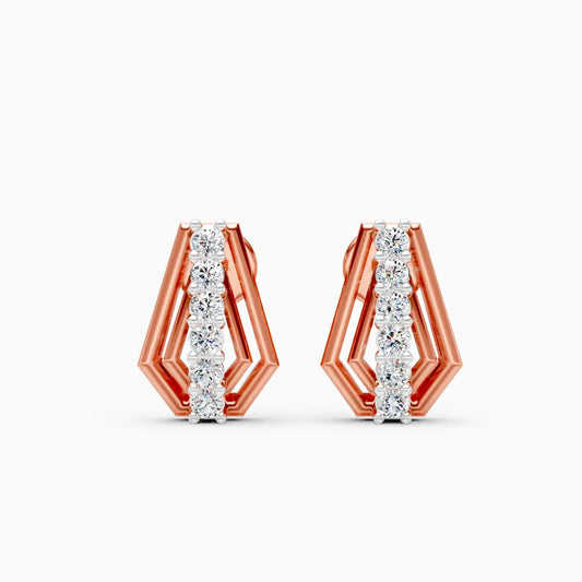 Double-Frame Shield Graduated Diamond Bar Stud Earrings