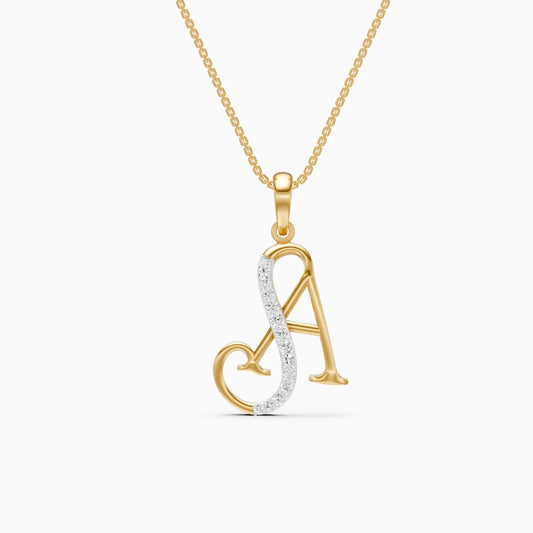 Diamond-Streaked A Alphabet Drop Pendant