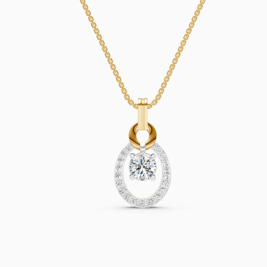 14K Gold Oval Shape Round Halo Lab Diamond Pendant