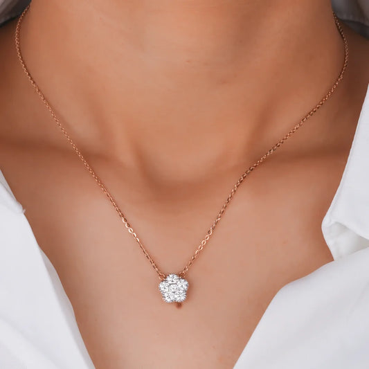 Flower Style Gold Pendant With Chain