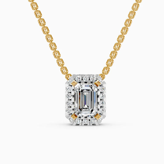Emerald Halo Lab-Grown Diamond Pendant Necklace