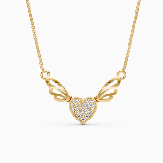 Wings With Heart Diamond Pendant Necklace
